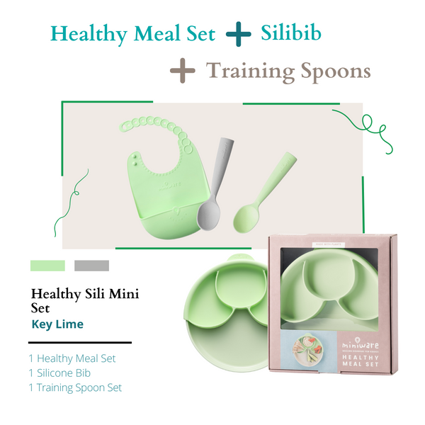 Miniware Suppertime Combo Key Lime (Roll & Lock Silibib, Healthy Meal, Training Spoon)