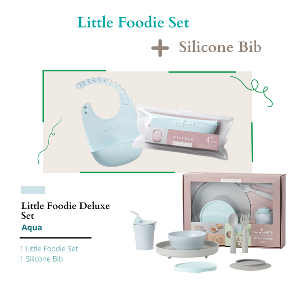 Miniware Little Foodie Deluxe Set Asia Hipster (Little Foodie Set, Roll & Lock Silibib Aqua)