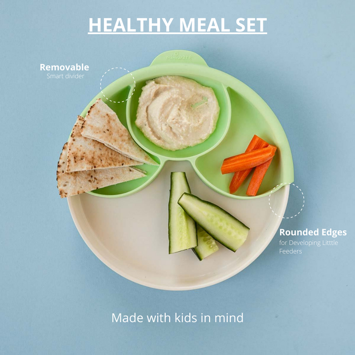 Miniware Healthy Meal Suction Plate with Dividers Set Vanilla/Key Lime - Sohii India