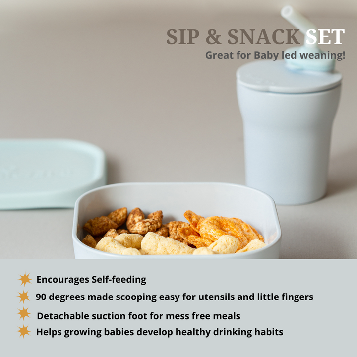 Miniware Sip & Snack- Suction Bowl with Sippy Cup Feeding Set Aqua/Aqua - Sohii India