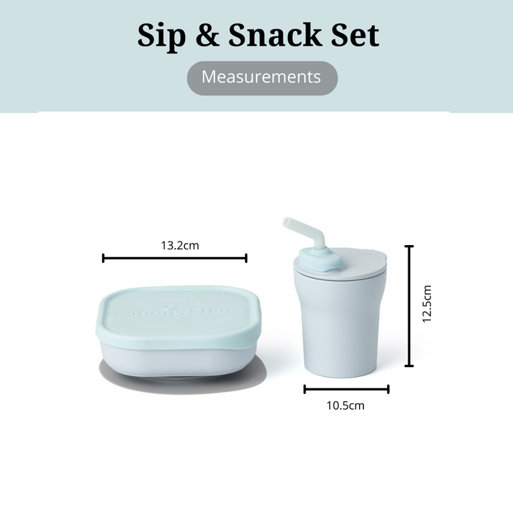 Miniware Sip & Snack- Suction Bowl with Sippy Cup Feeding Set Aqua/Aqua - Sohii India