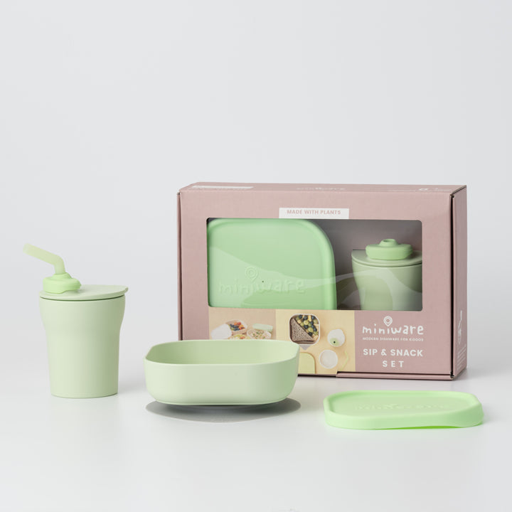 Miniware Sip & Snack- Suction Bowl with Sippy Cup Feeding Set  Key Lime/ Key Lime - Sohii India