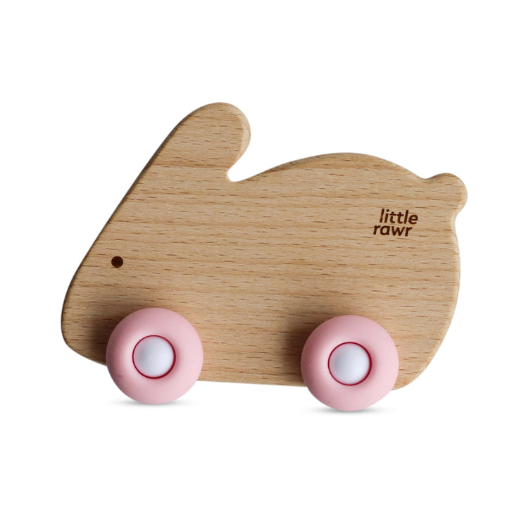 Little Rawr Wood Wheelie Animal- RABBIT Shape- Pink - Sohii India
