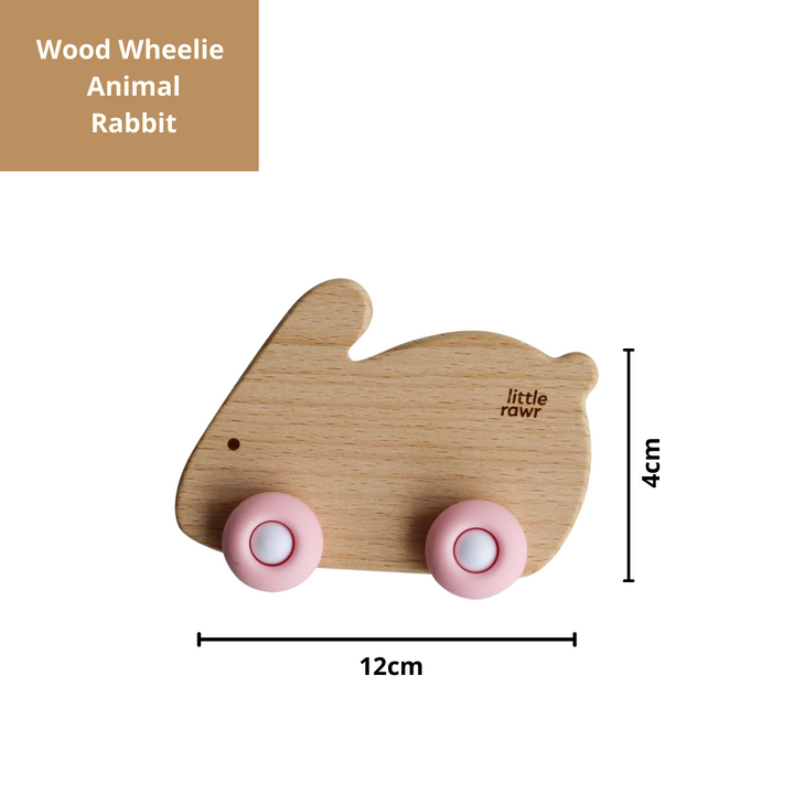 Little Rawr Wood Wheelie Animal- RABBIT Shape- Pink - Sohii India