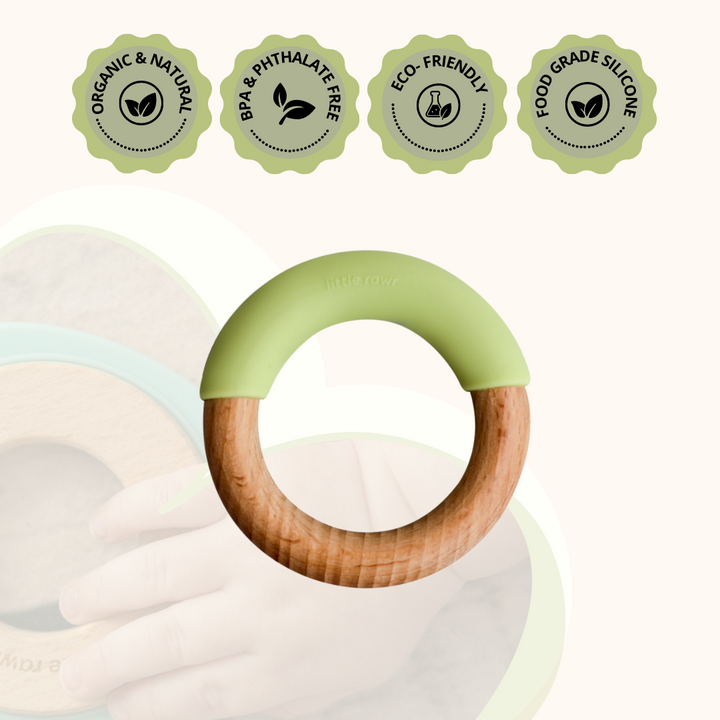 Little Rawr Wood + Silicone Simple Ring -Green - Sohii India